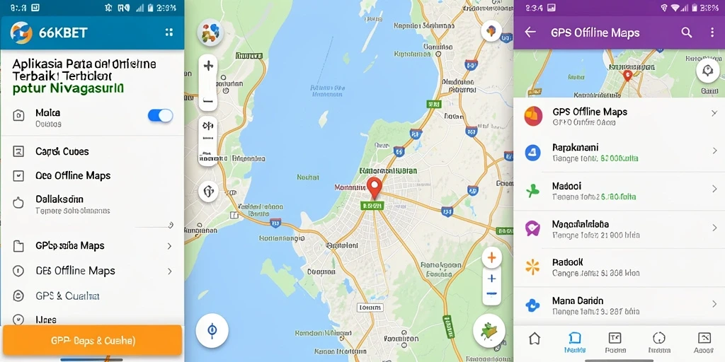 Antarmuka pengguna aplikasi GPS Offline 66KBET yang intuitif.