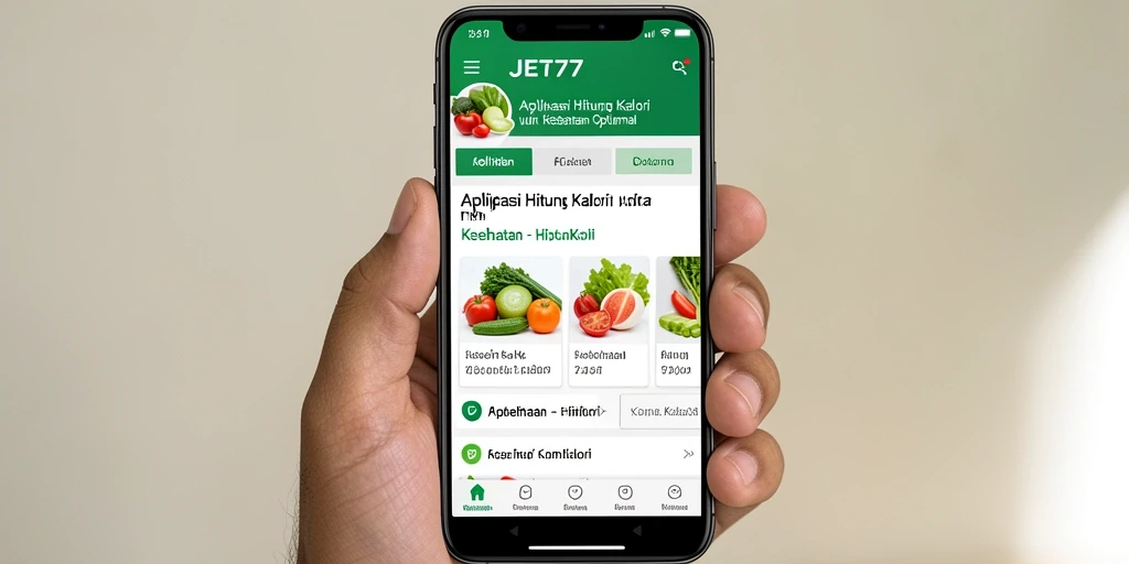 Screenshot JET77 menampilkan antarmuka sederhana untuk menghitung kalori.