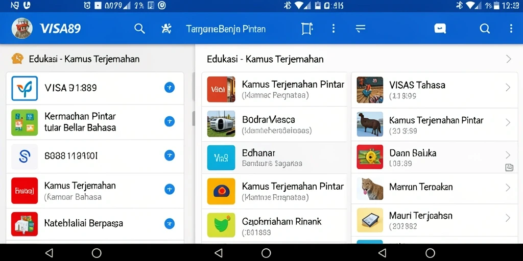 Antarmuka pengguna aplikasi VISA89 dengan fungsi kamus terjemahan.